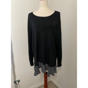 LOFT Womens Plus Black Tunic Sweater Layered Hem Size 16/18 Knit Work Office